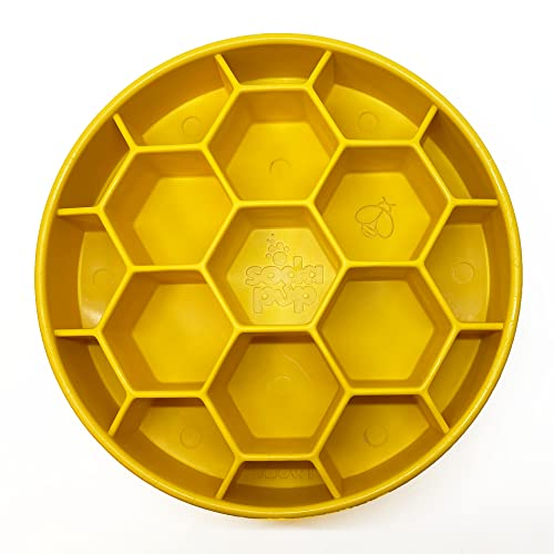SodaPup Honeycomb Design eBowl Enrichment Slow Feeder Bowl for Dogs Yellow